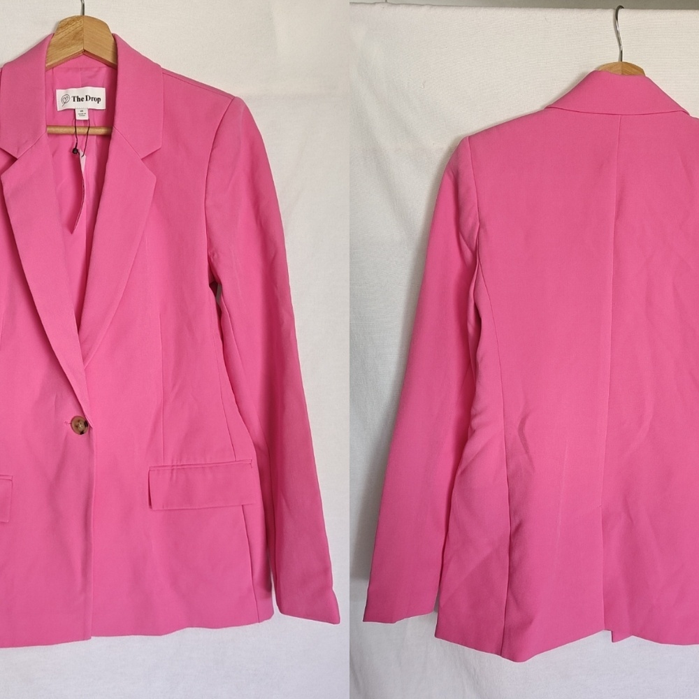 The Drop Blake Long Blazer Rose Pink Single Button Front Oversized‎ Relaxed XS
